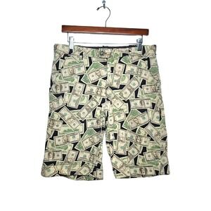 Vintage Money Dollar Bills Cash All Over Print Cotton/Lycra Golf Shorts Men's 34